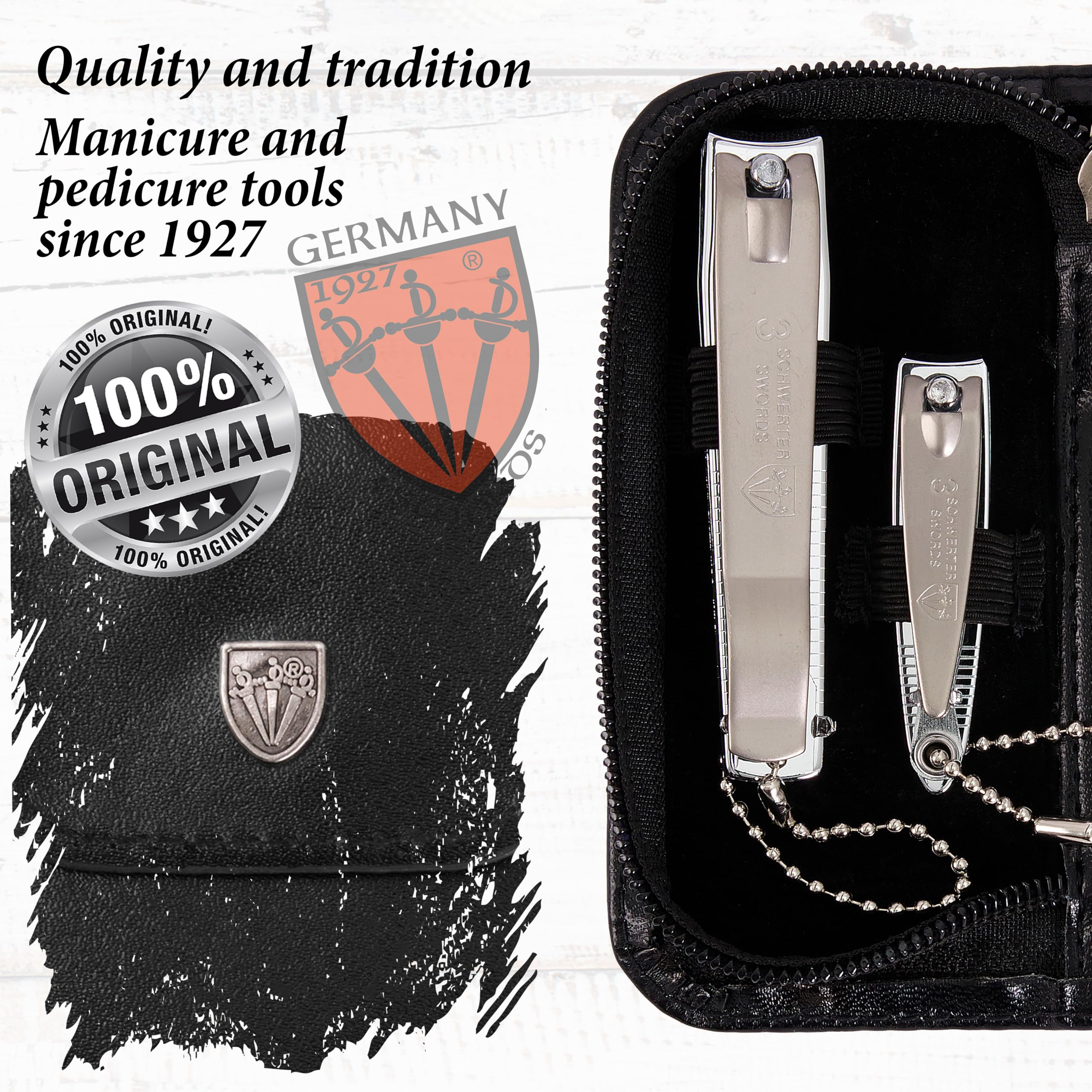 3 Swords Germany - 3-Piece Manicure Pedicure Grooming Kit in Genuine Leather Case | Solingen Quality