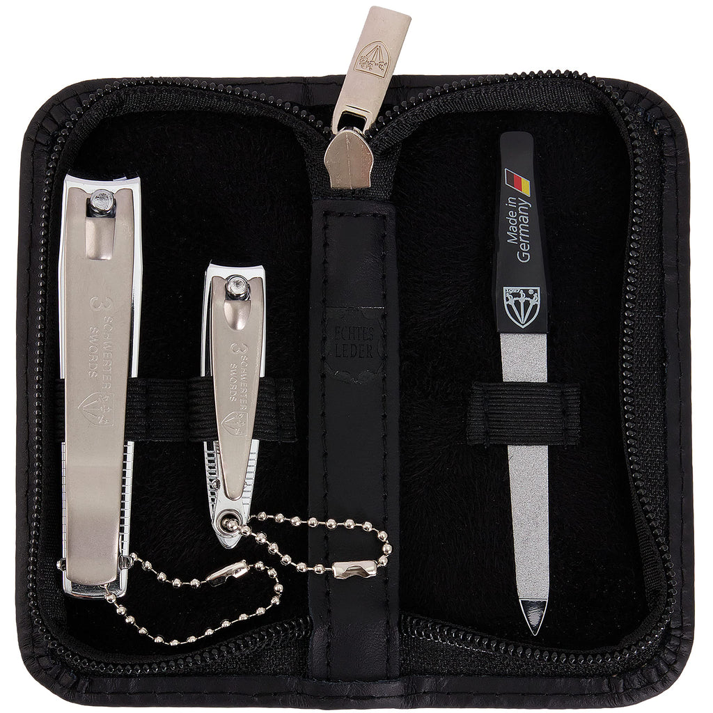 3 Swords Germany - 3-Piece Manicure Pedicure Grooming Kit in Genuine Leather Case | Solingen Quality