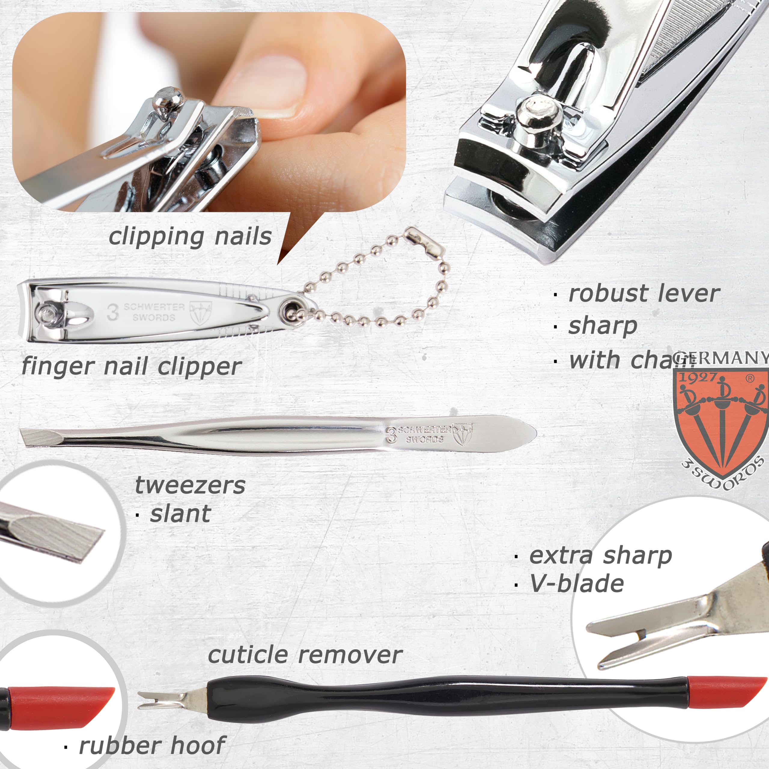3 Swords Germany 7-Piece Manicure & Pedicure Kit in Red Leather Case