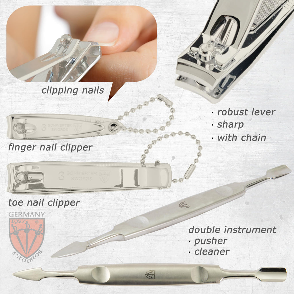 3 Swords Germany – 12-Piece Manicure & Pedicure Kit in Black Leather Case | Made in Germany