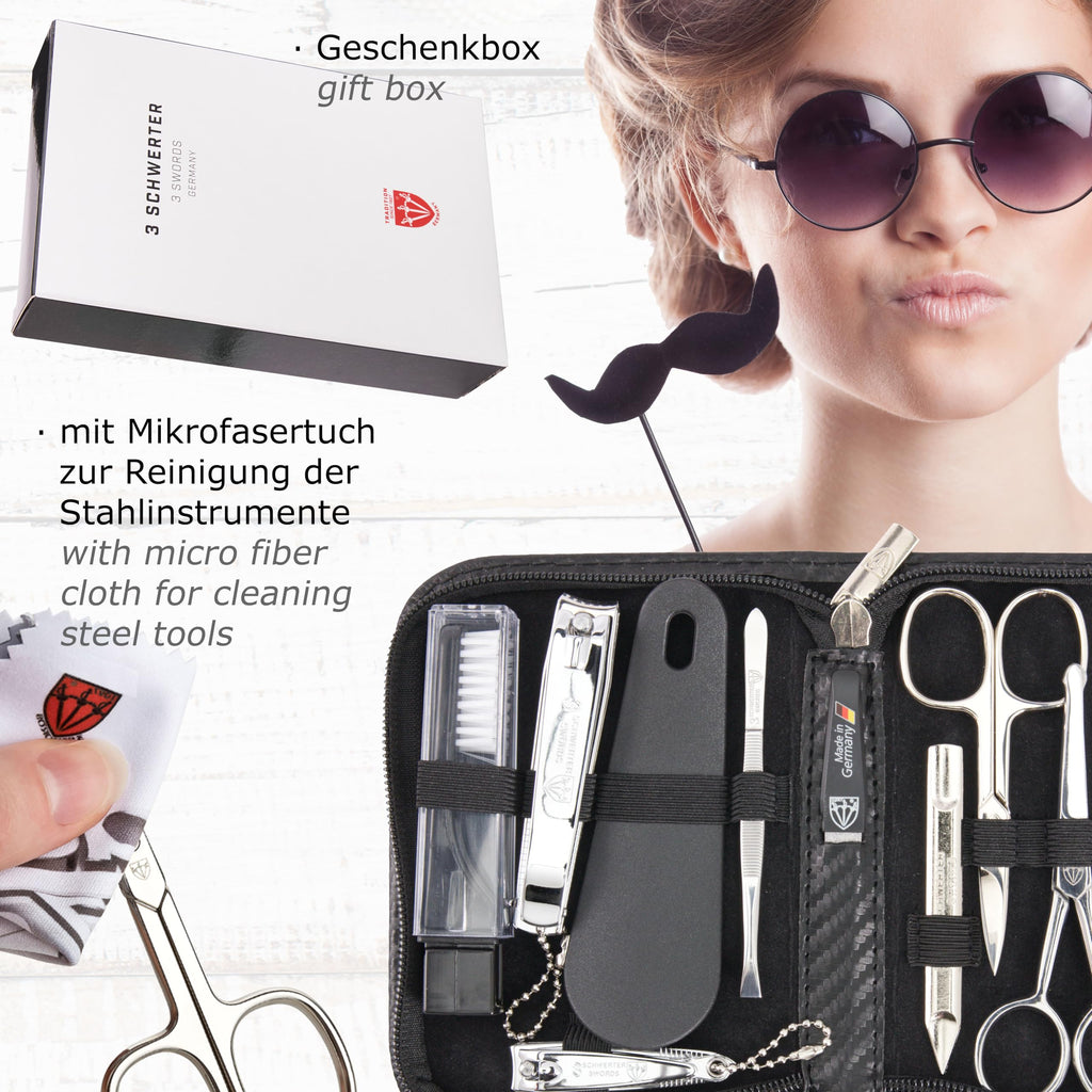 3 Swords Germany - 10-Piece Manicure Pedicure Kit in Leather Case | Premium German Craft