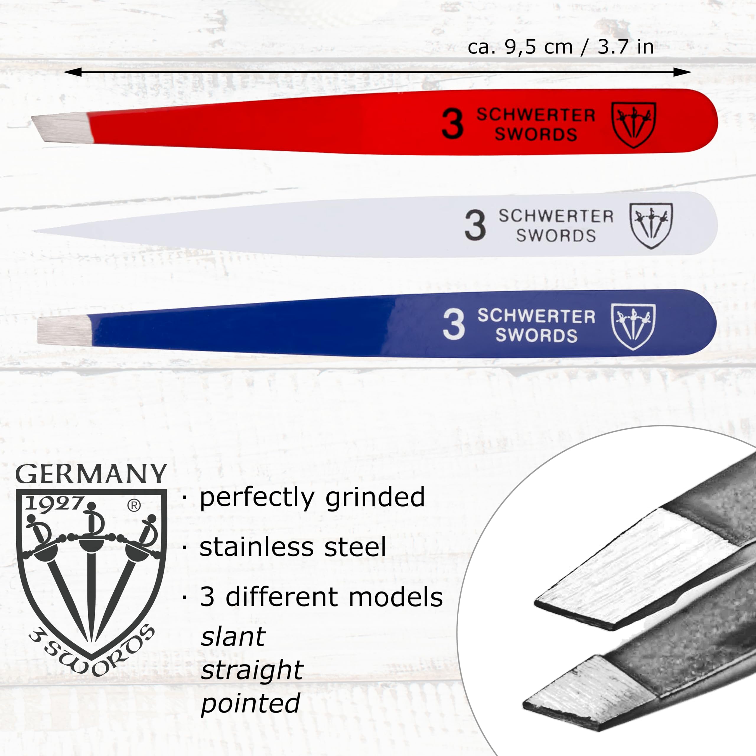 3 Swords Germany – Precision Tweezer Set USA Edition (Slanted, Straight, Pointed)