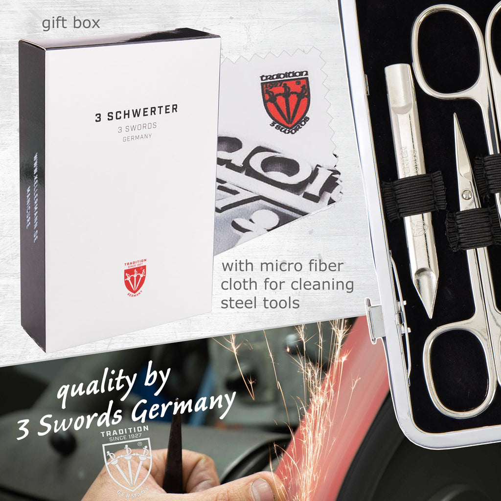 3 Swords Germany 7-Piece Manicure & Pedicure Kit in Red Leather Case