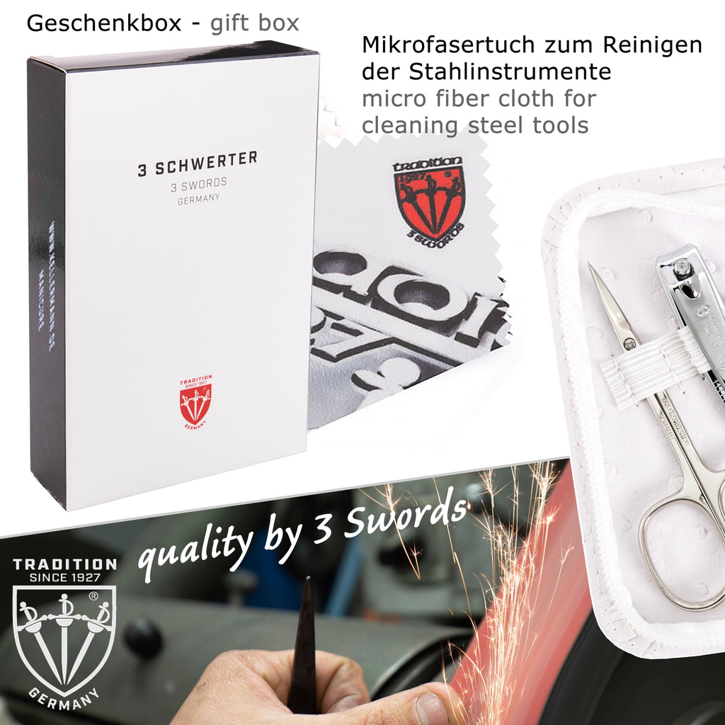 3 Swords Germany 5-Piece Manicure & Pedicure Kit in Ostrich White Leather Case | Made in Germany