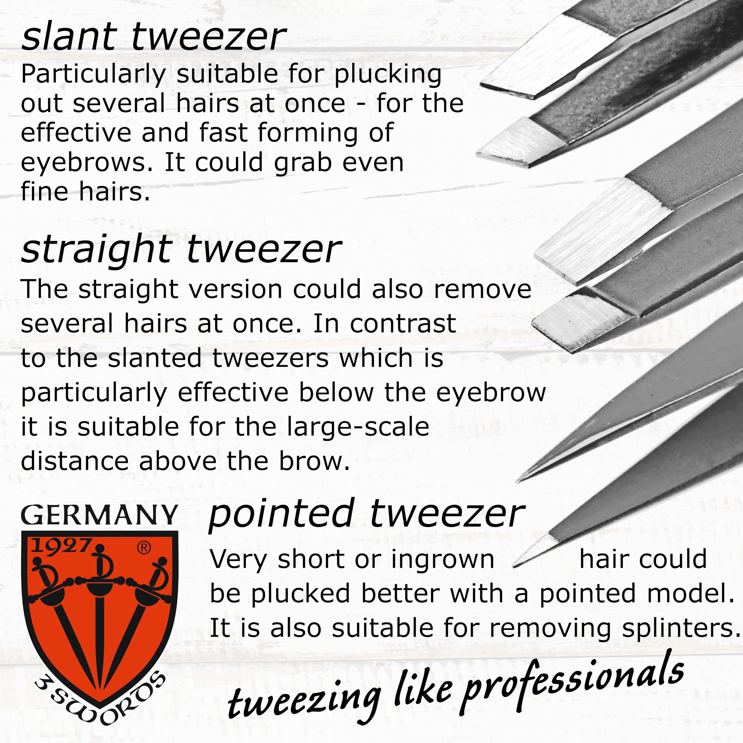3 Swords Germany – Precision Tweezer Set USA Edition (Slanted, Straight, Pointed)