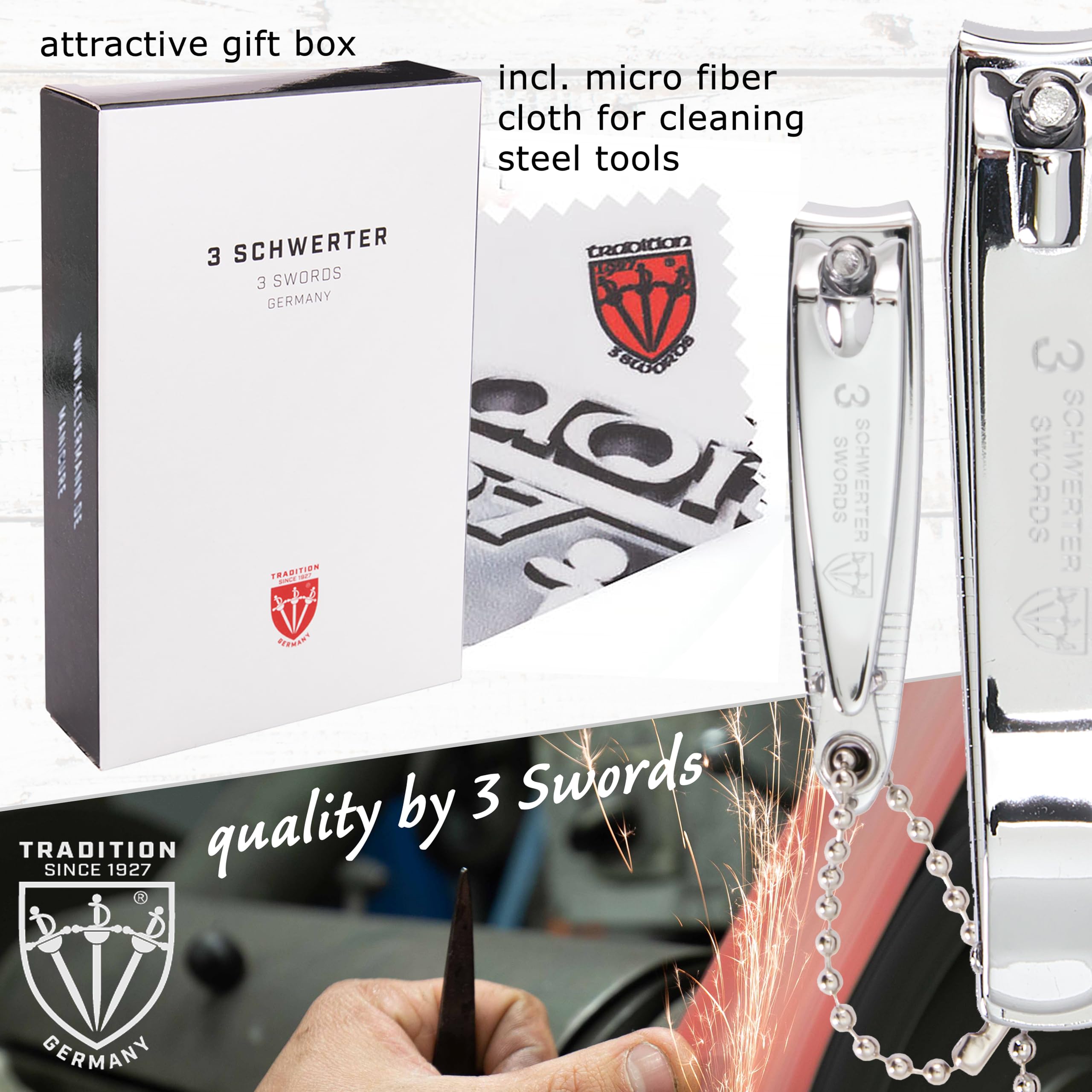 3 Swords Germany - 3-Piece Manicure Pedicure Grooming Kit in Genuine Leather Case | Solingen Quality