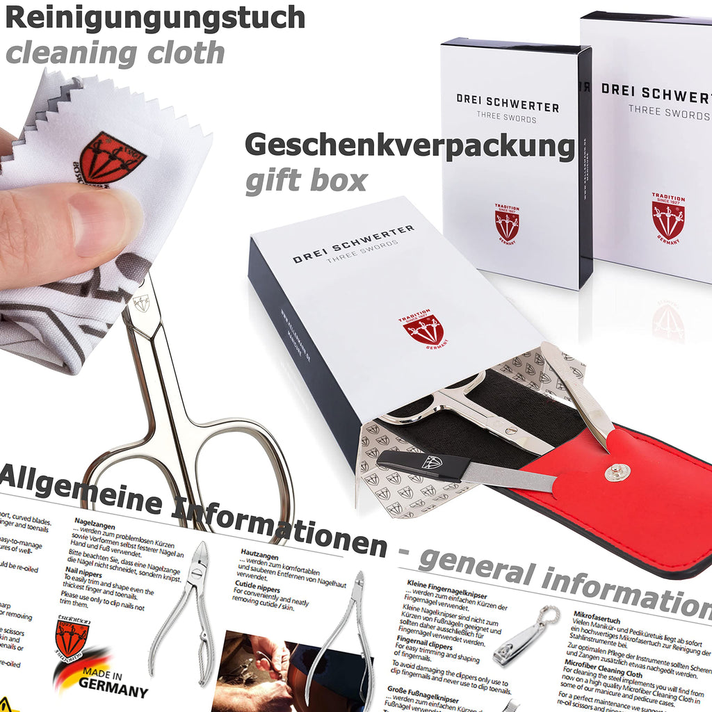 3 Swords Germany - 10-Piece Manicure Pedicure Kit in Leather Case | Premium German Craft
