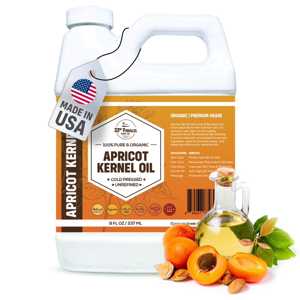 Organic Apricot Kernel Oil (32 Oz) Premium Cold Pressed Unrefined | 100% Pure Apricot Kernel Oil for Skin, Hair, Soap Making | Carrier for Essential Oils | Available Bulk | 32 FL OZ