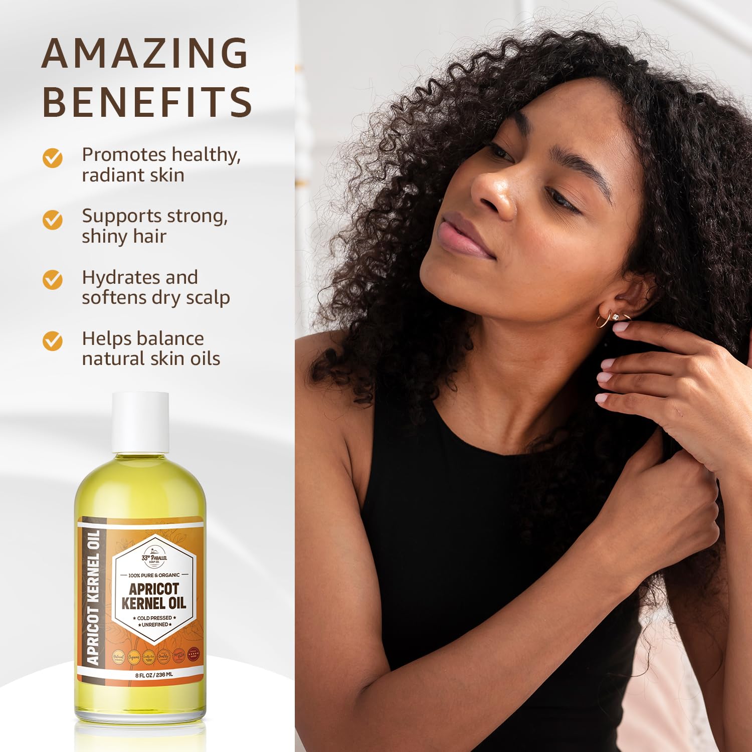 Organic Apricot Kernel Oil (32 Oz) Premium Cold Pressed Unrefined | 100% Pure Apricot Kernel Oil for Skin, Hair, Soap Making | Carrier for Essential Oils | Available Bulk | 32 FL OZ