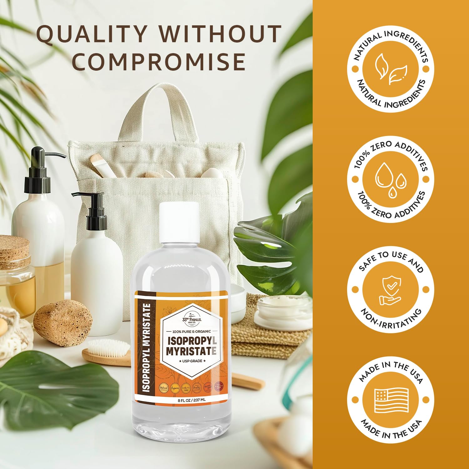 33RD PARALLEL SOAP CO. Isopropyl Myristate IPM – 16 oz, Plant-Derived Cosmetic Grade for Soap, Fragrances, Shampoo & More