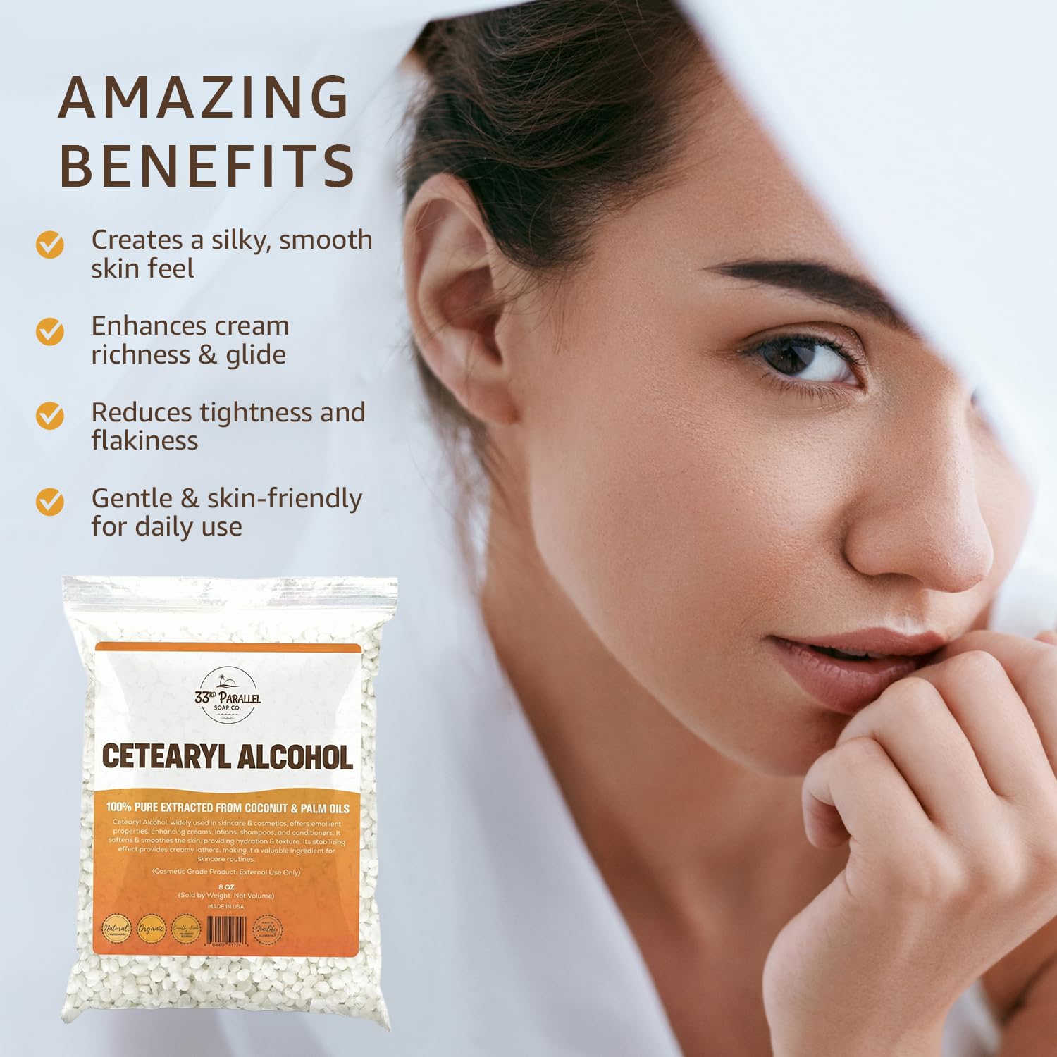 33RD PARALLEL SOAP CO. Cetearyl Alcohol 1lb — Premium Granules for Creams, Lotions & Shampoos