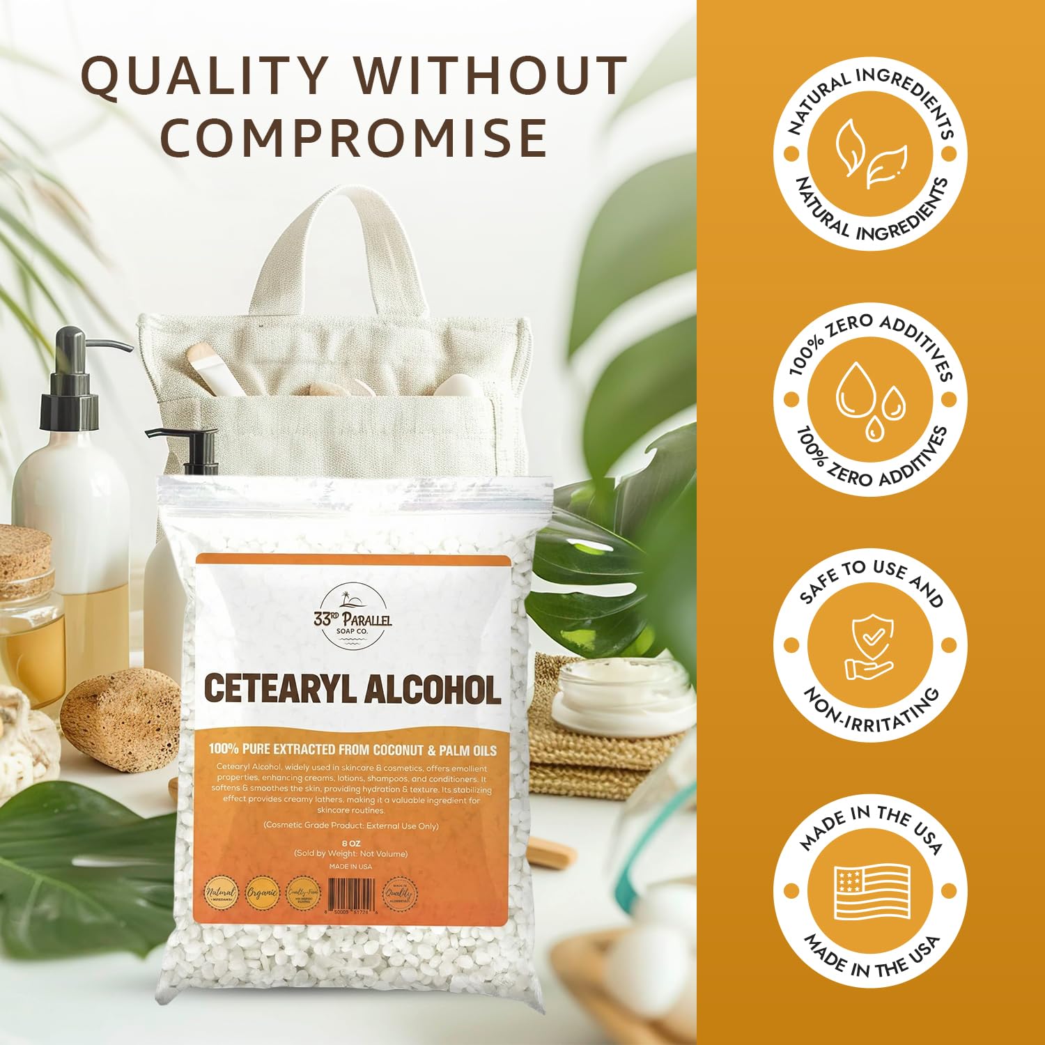 33RD PARALLEL SOAP CO. Cetearyl Alcohol 1lb — Premium Granules for Creams, Lotions & Shampoos