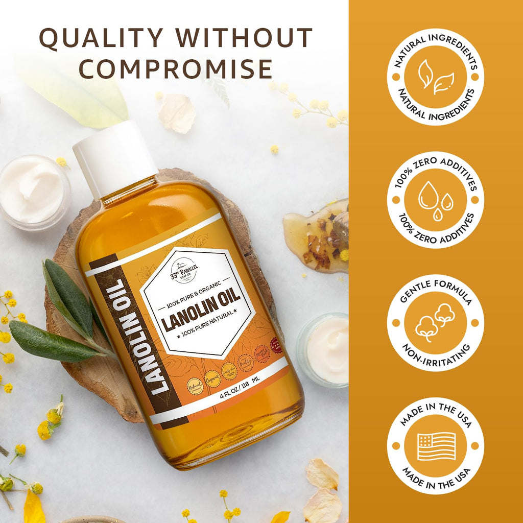 Lanolin Oil 8oz - Cold-Pressed & Unrefined | Skin, Lips & Hair Hydration | 33RD PARALLEL SOAP CO.