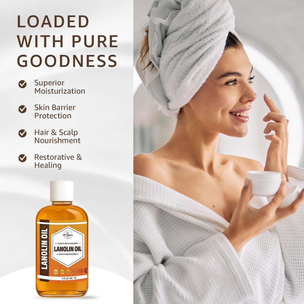 Lanolin Oil 8oz - Cold-Pressed & Unrefined | Skin, Lips & Hair Hydration | 33RD PARALLEL SOAP CO.