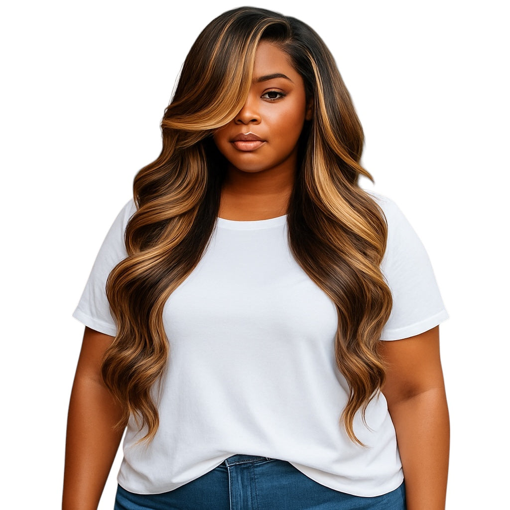 Vietnamese Human Hair Glueless Lace Front Pre Styled Honey Blonde Wavy 250% Density Wig