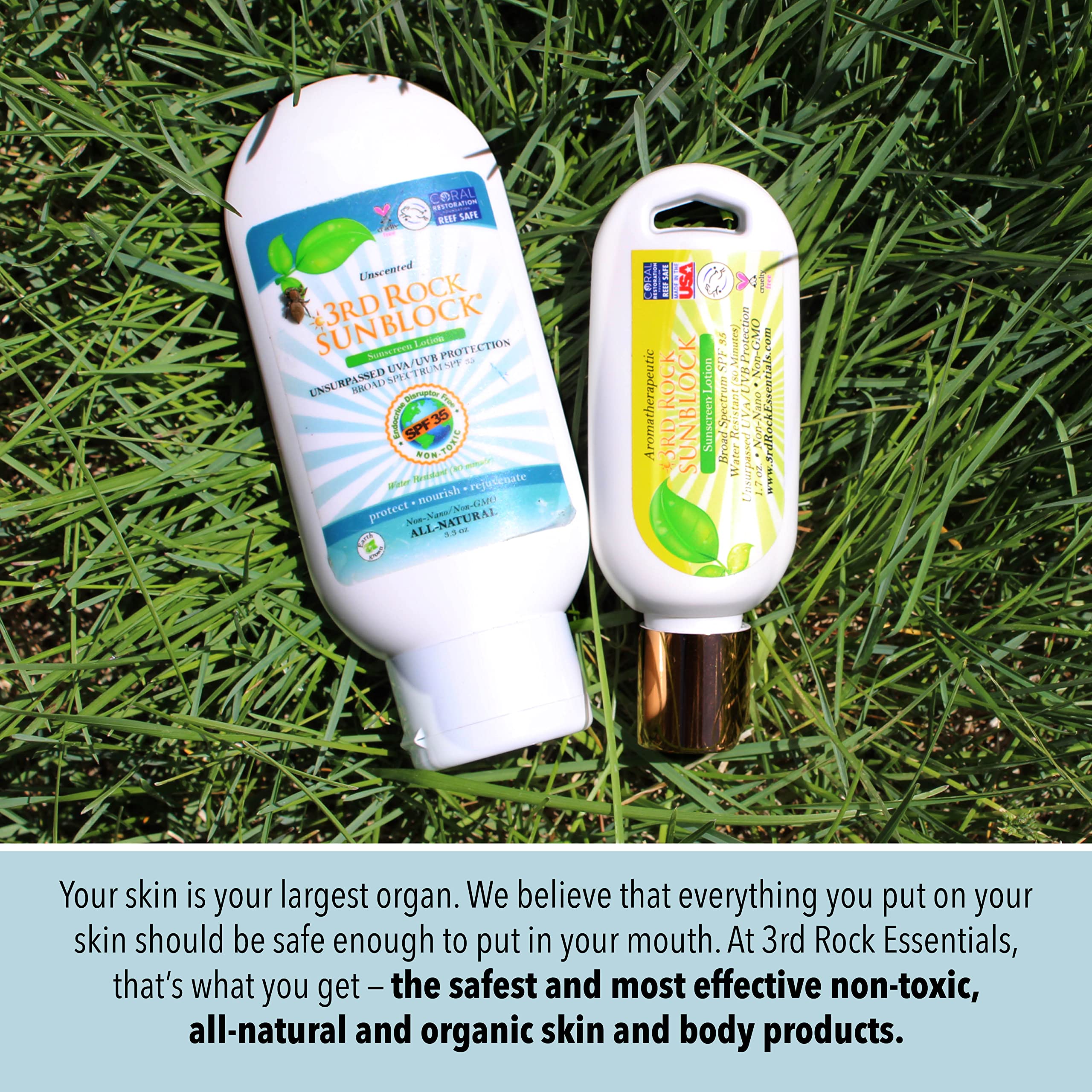 3rd Rock Essentials Sunblock SPF 35 | All Natural Organic Zinc Sunscreen (3.3 oz) – 3 Pack