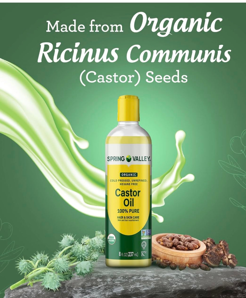 4 TOP CARE Cold-Pressed Castor Oil – Organic, Hexane-Free, 8 oz for Hair & Skin
