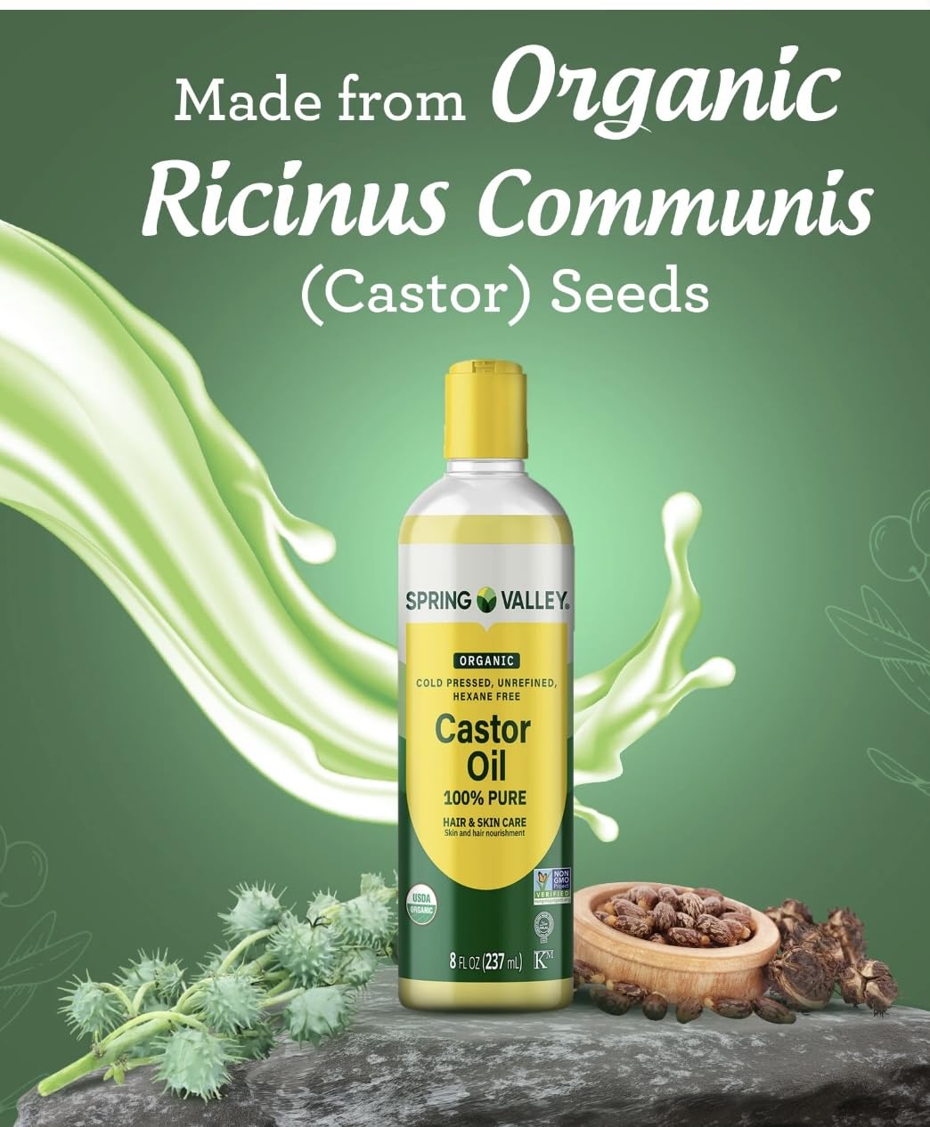 4 TOP CARE Cold-Pressed Castor Oil – Organic, Hexane-Free, 8 oz for Hair & Skin
