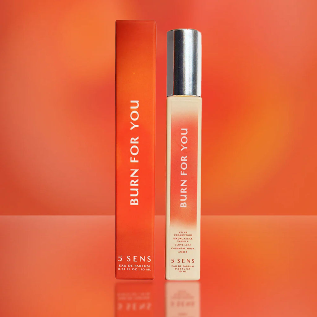 5 SENS Burn For You Eau de Parfum Travel Spray (10 mL) | Warm Woody Vanilla Cedarwood, Clove & Amber – Vegan & Cruelty-Free