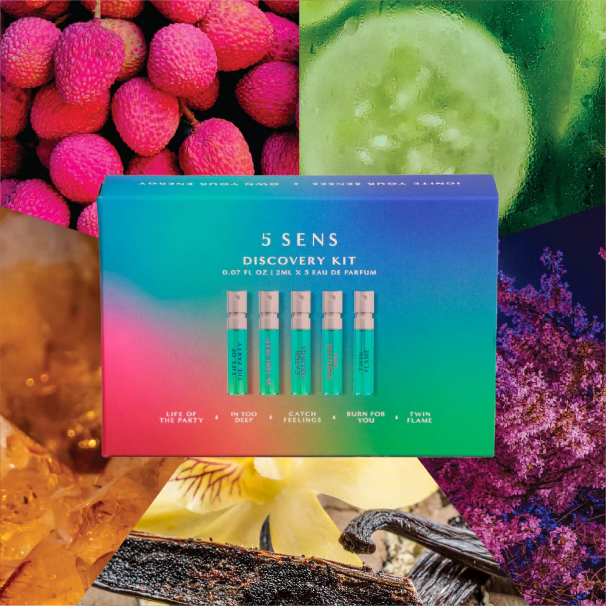 5 SENS Discovery Kit – Eau de Parfum Travel Spray Set (2 mL Each): In Too Deep, Catch Feelings, Life of the Party, Twin Flame, Burn For You