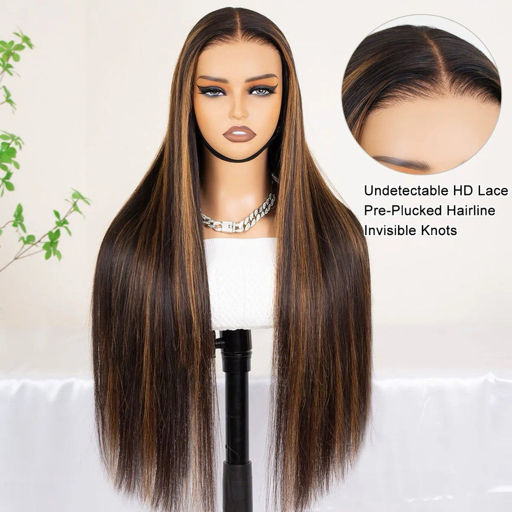 Chic Luxe Hair Highlight Straight Hair Honey Brown 6×5 Glueless HD Lace Front Wig | 100% Human Hair | 250% Density