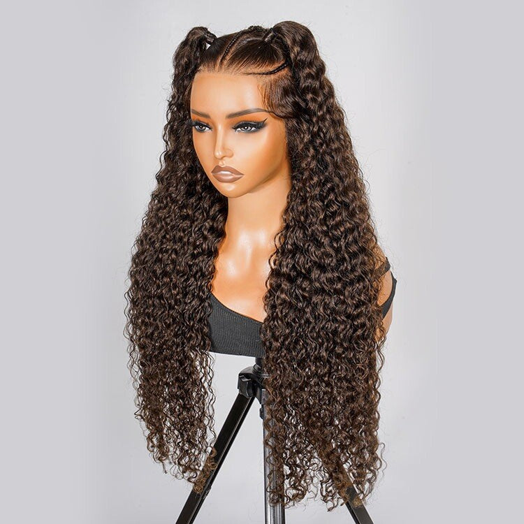 ChicLuxe Hair 100% Human Hair | Crimp Wave | Long Hair | Frontal 13*6 Invisible Transparent Lace | Chestnut Brown | 250% Density | Glueless Pre-Styled And Pre Braided | Pre-Plucked Hairline | Wear Go Wig