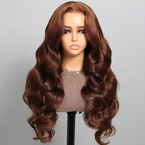 Chic Luxe Hair Glueless Full Lace Front Wavy Long Brown Coloured Wig | 100% Human Hair