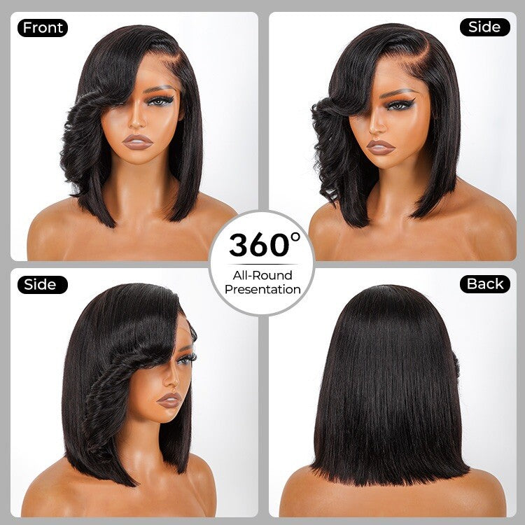 Chic Luxe Hair Layered Bob With Side Curly Bang wig