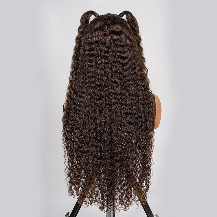 ChicLuxe Hair 100% Human Hair | Crimp Wave | Long Hair | Frontal 13*6 Invisible Transparent Lace | Chestnut Brown | 250% Density | Glueless Pre-Styled And Pre Braided | Pre-Plucked Hairline | Wear Go Wig