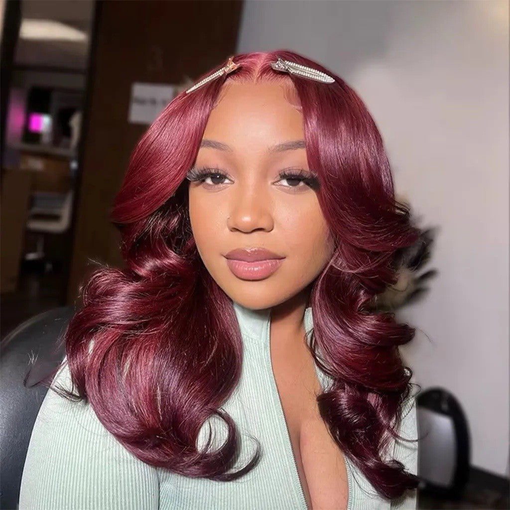 Chic Luxe Hair 99j Burgundy Layered Loose Wave Lace Glueless Shoulder Length Wig | 100% Human Hair | 250% Density