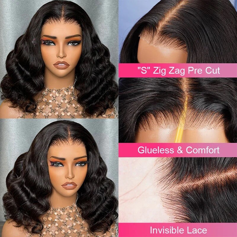 Chic Luxe Hair Full Glueless Wear & Go Curly Lace Front Short Bob Wig | 250% Density | 100% Human Hair
