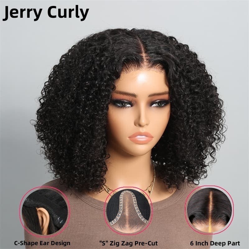 Chic Luxe Hair Full Glueless Wear & Go Curly Lace Front Short Bob Wig | 250% Density | 100% Human Hair