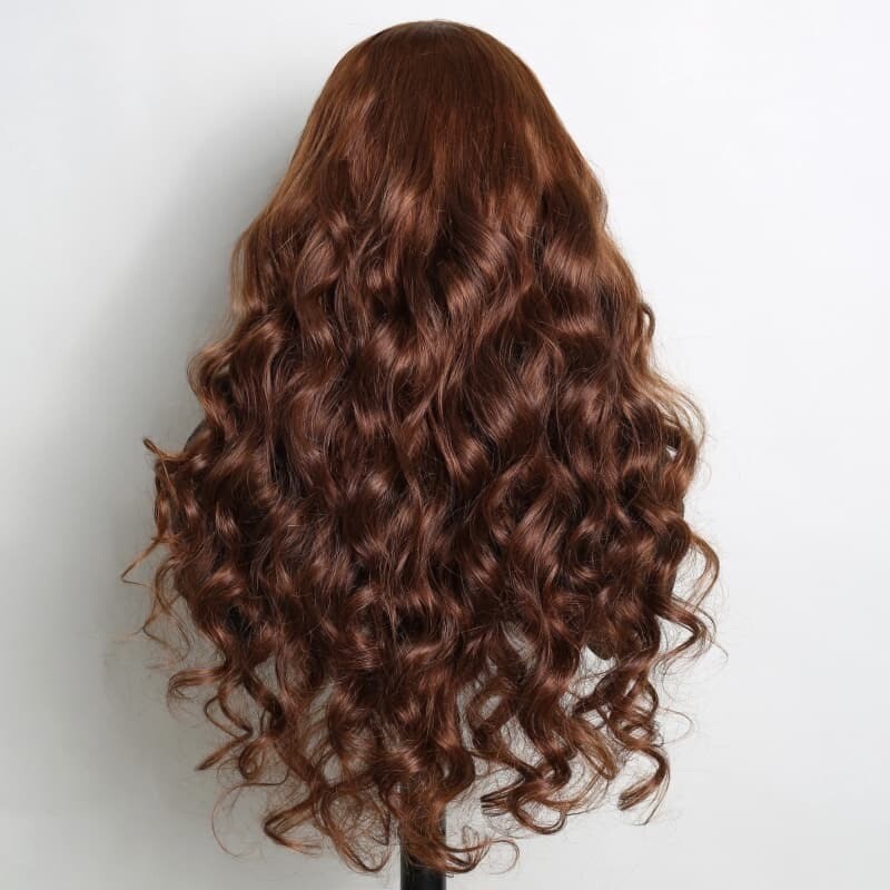 Chic Luxe Hair Glueless Full Lace Front Wavy Long Brown Coloured Wig | 100% Human Hair