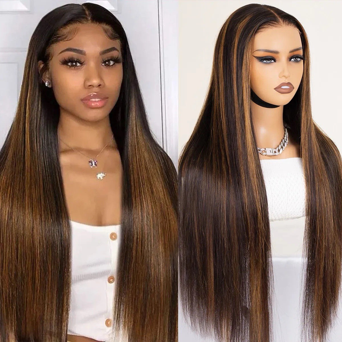 Chic Luxe Hair Highlight Straight Hair Honey Brown 6×5 Glueless HD Lace Front Wig | 100% Human Hair | 250% Density