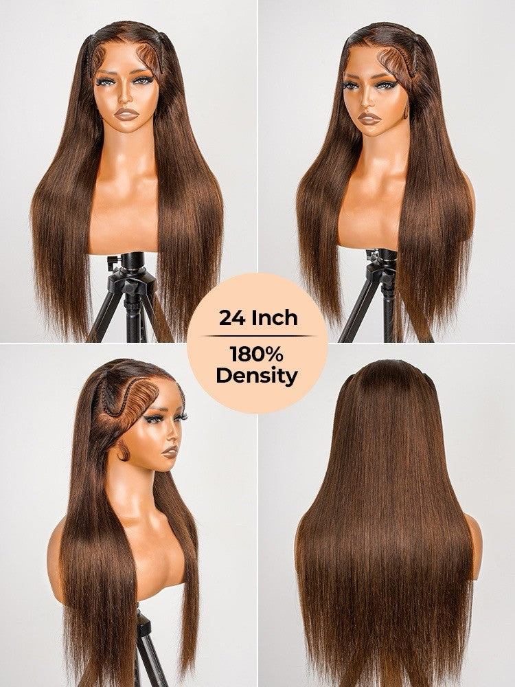 Chic Luxe Hair Glueless #4 Brown Pre-Styled Zig Zag Part Frontal Straight Lace Wig | 100% Human Hair