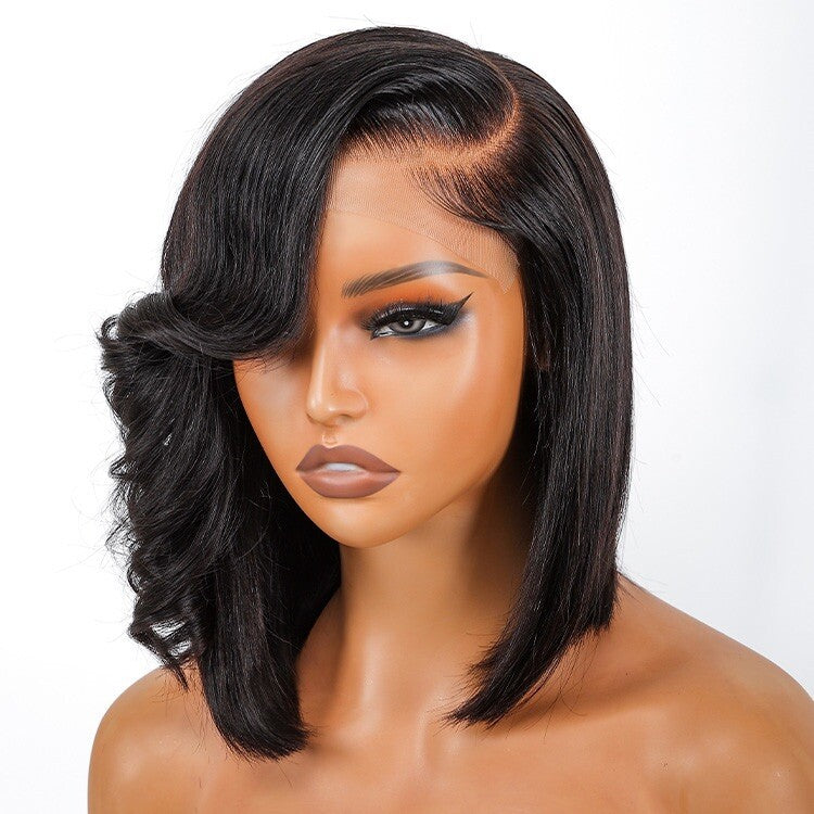 Chic Luxe Hair Layered Bob With Side Curly Bang wig