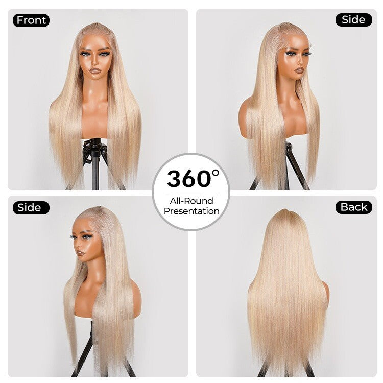 ChicLuxe Hair 100% Human Hair | Straight | Long Hair | Frontal 13*6 Invisible Transparent Lace | Blonde | 250% Density | Glueless Pre-Styled And Pre Braided | Pre-Plucked Hairline | Wear Go Wig