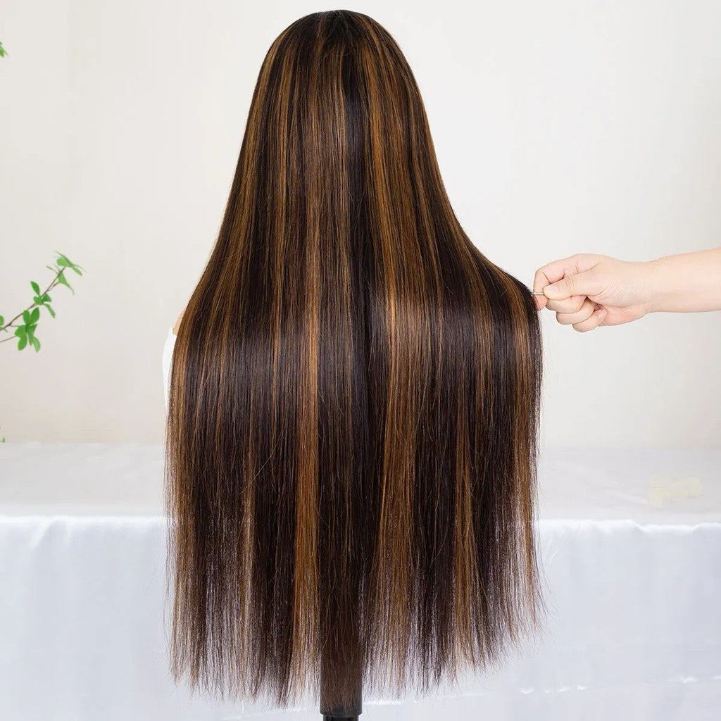 Chic Luxe Hair Highlight Straight Hair Honey Brown 6×5 Glueless HD Lace Front Wig | 100% Human Hair | 250% Density