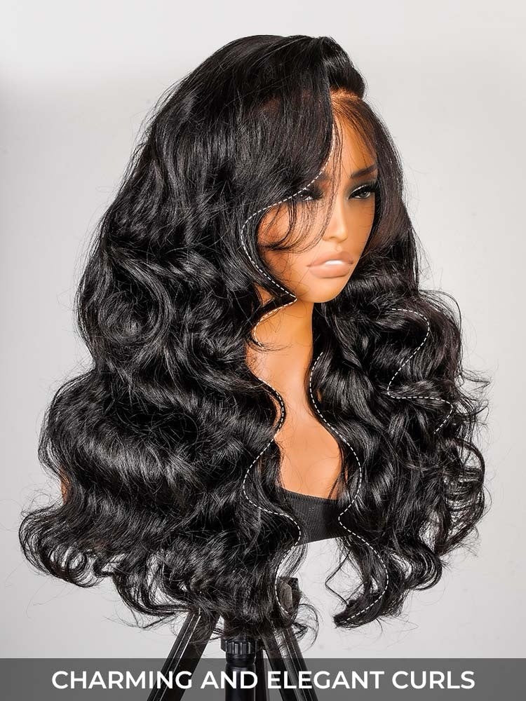 Chic Luxe Hair Glueless Salon Style Bouncy Wavy Frontal Side Part Ready To Go Wig | 100% Human Hair