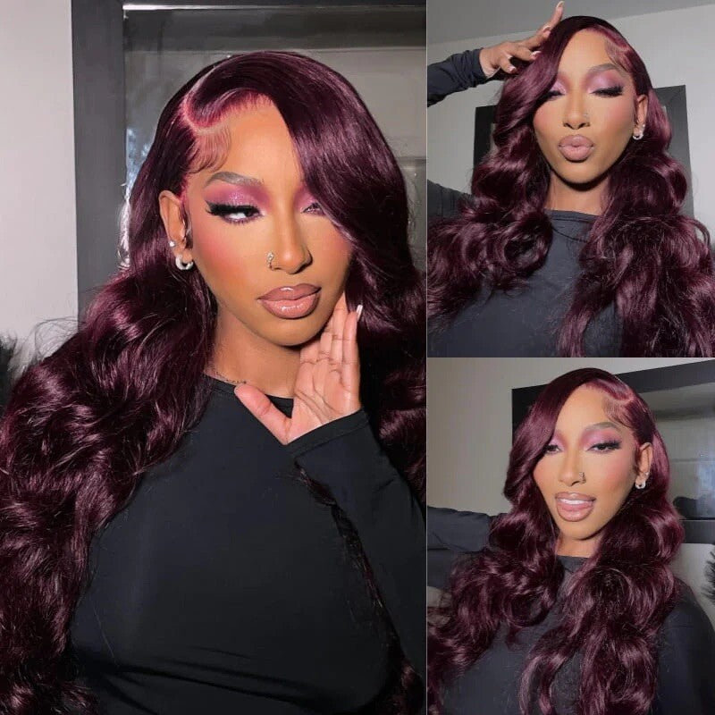 Chic Luxe Hair Glueless Full Lace Front Dark Purple Wavy Long Wig | 100% Human Hair | 250% Density