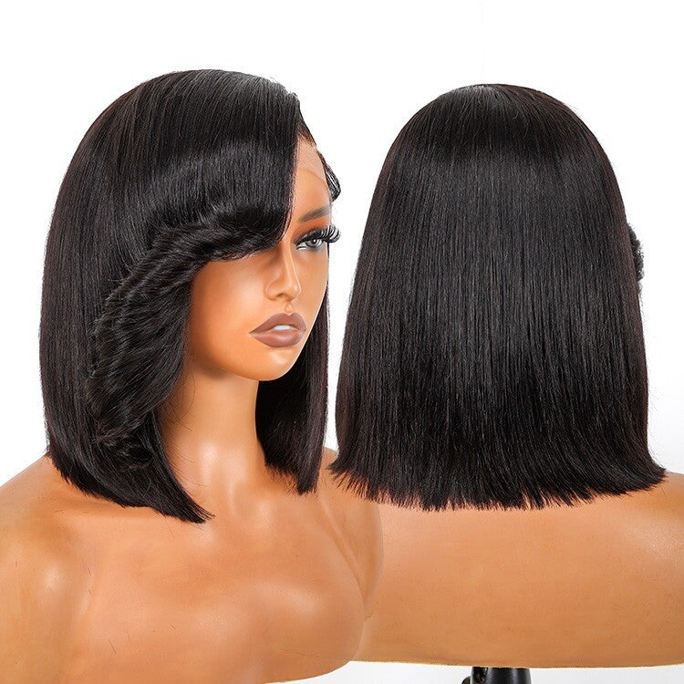 Chic Luxe Hair Layered Bob With Side Curly Bang wig