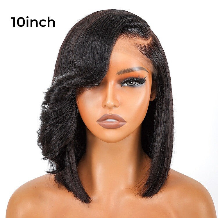 Chic Luxe Hair Layered Bob With Side Curly Bang wig