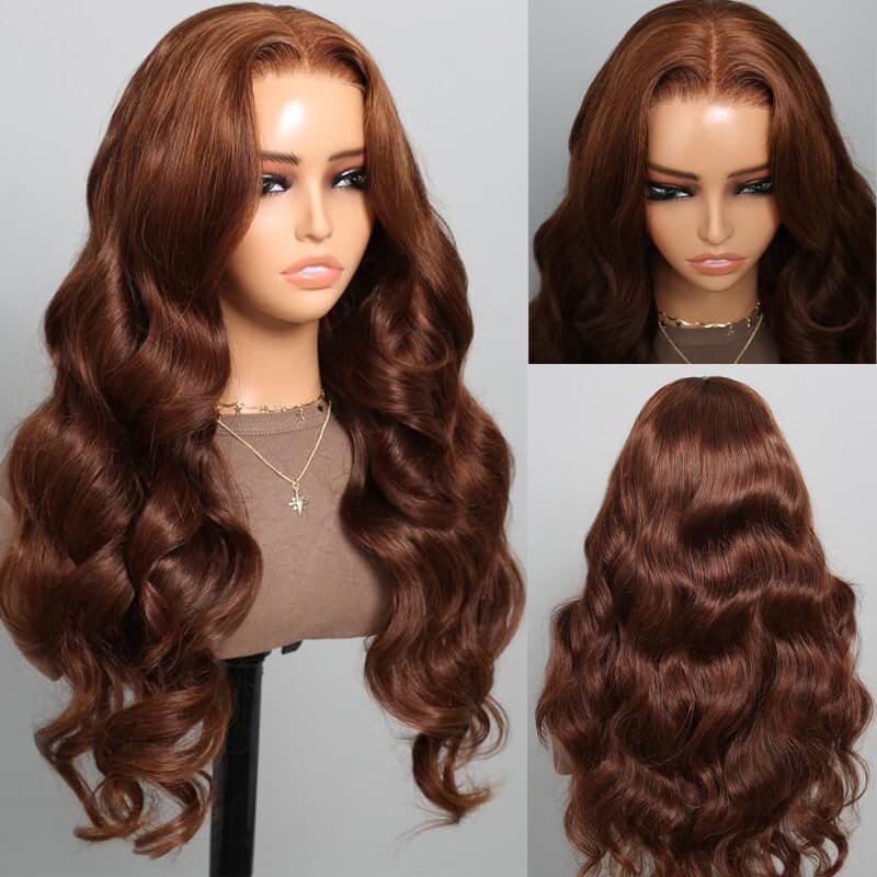 Chic Luxe Hair Glueless Full Lace Front Wavy Long Brown Coloured Wig | 100% Human Hair