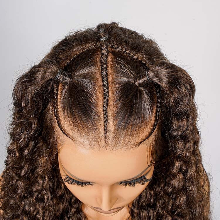 ChicLuxe Hair 100% Human Hair | Crimp Wave | Long Hair | Frontal 13*6 Invisible Transparent Lace | Chestnut Brown | 250% Density | Glueless Pre-Styled And Pre Braided | Pre-Plucked Hairline | Wear Go Wig