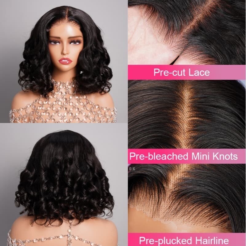Chic Luxe Hair Full Glueless Wear & Go Curly Lace Front Short Bob Wig | 250% Density | 100% Human Hair
