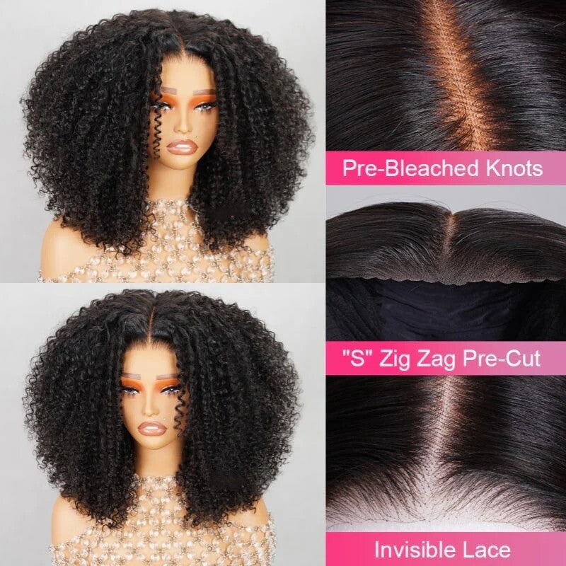 Chic Luxe Hair Full Glueless Wear & Go Kinky Curly Lace Front Short Bob Wig | 250% Density | 100% Human Hair