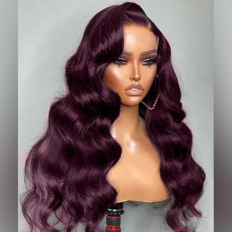 Chic Luxe Hair Glueless Full Lace Front Dark Purple Wavy Long Wig | 100% Human Hair | 250% Density