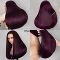 Super Double Drawn Human Hair Glueless Lace Front Straight Wear And Go Dark Purple Wig