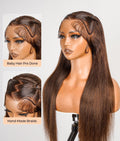Chic Luxe Hair Glueless #4 Brown Pre-Styled Zig Zag Part Frontal Straight Lace Wig | 100% Human Hair