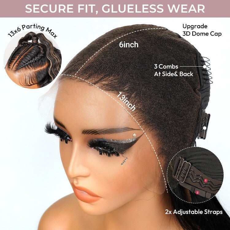 ChicLuxe Hair 100% Human Hair Crimp Wave Long Frontal Wig 13x6 HD Lace Black Caramel Honey Highlight 250% Density Glueless Pre-Braided Wear & Go